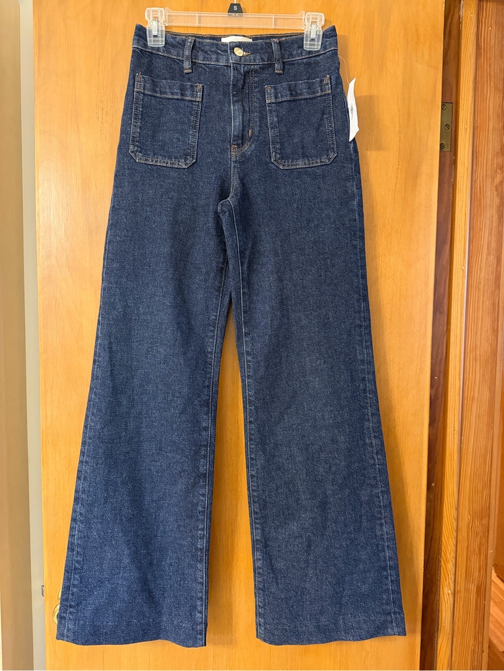 Frame Denim The Refined Dark Blue Wide-Leg Jeans with Front Patch Pockets